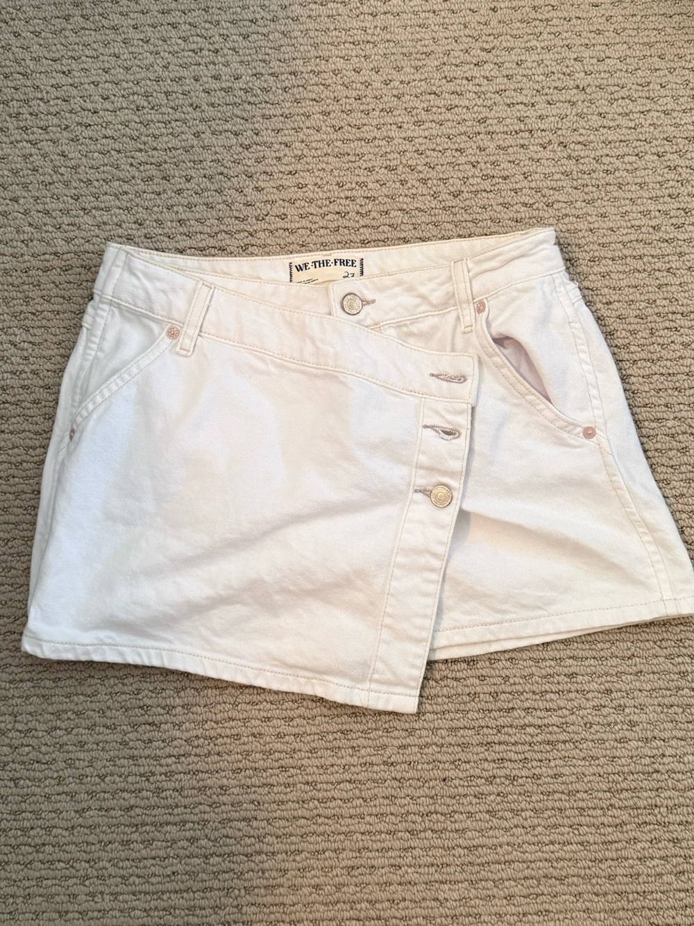 We The Free White Asymmetrical Button-Front Mini Skirt
